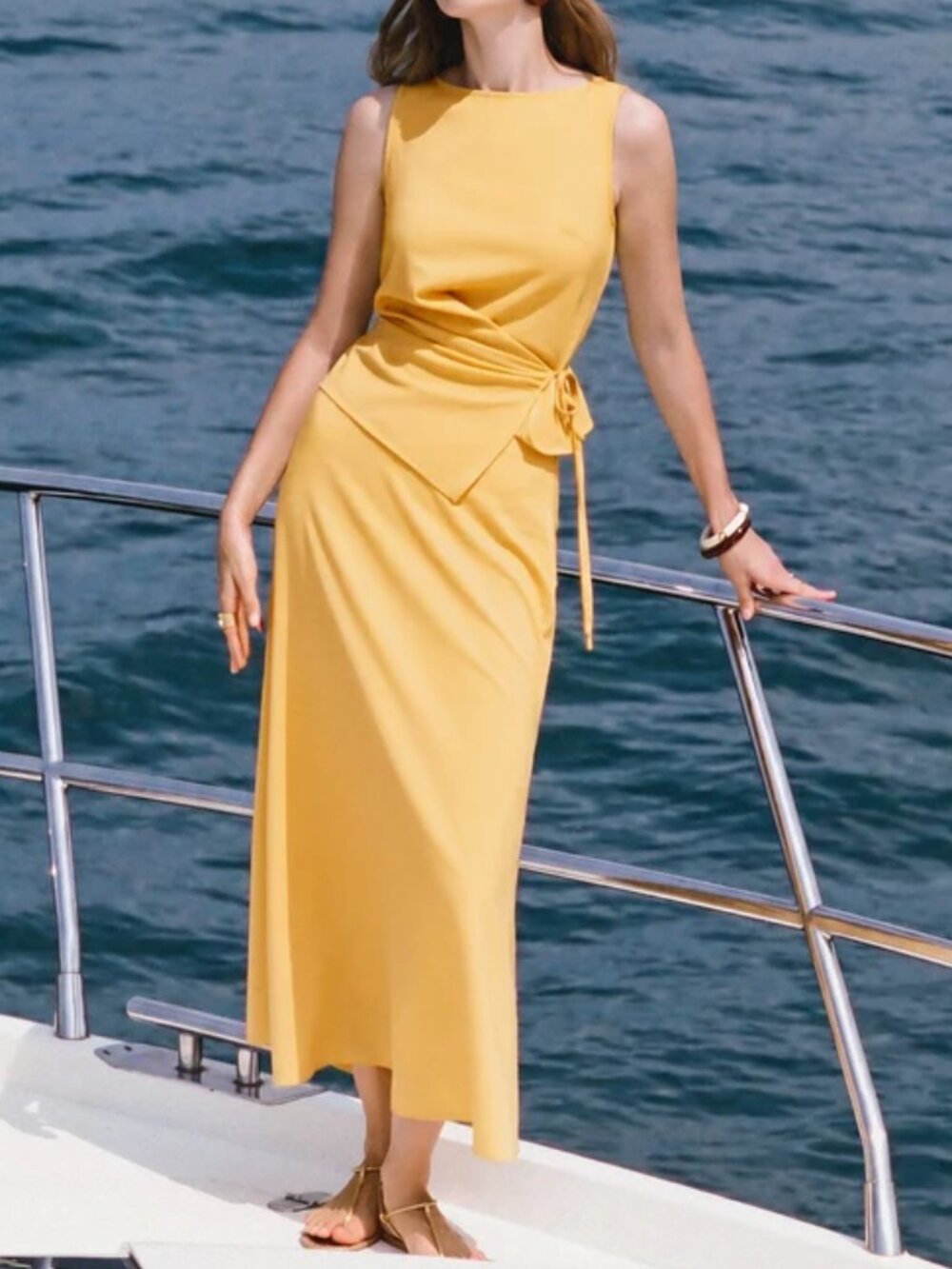 OGL Yellow Linen Blend Matching SET Waist Defined Top & Maxi Skirt Size S NWT